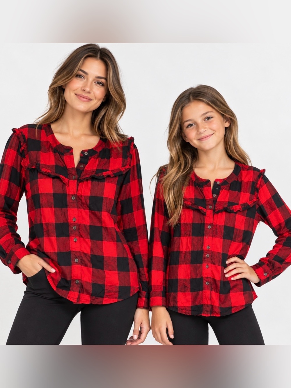 Old Navy Women’s XSP/Girl’s L Red & Pajama Button-Front Top Red Black Plaid NWT